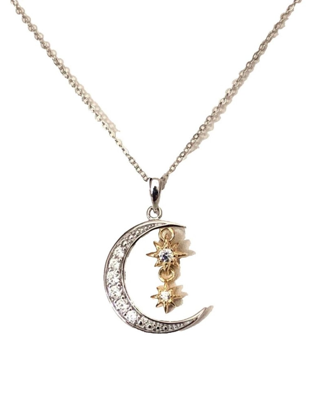 Celestial Necklace NEW Bleu Sage 14k GP Sterling Stars Pave Set w Stones 16"-18"